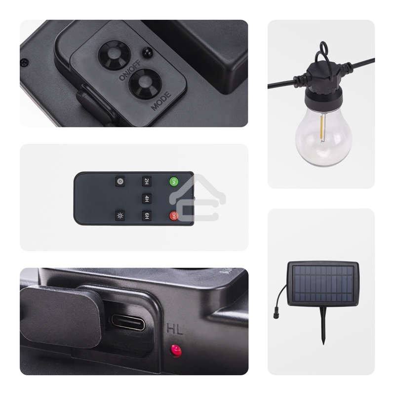 Гирлянда садовая Rexant Канэри, 10м, 3000К, встроенный аккумулятор, солнечная панель, коллекция Лондон