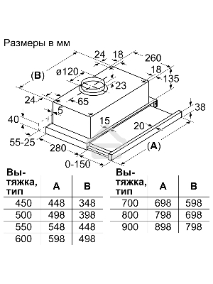 Встраивамая вытяжка Bosch Serie 2 DFT63CA60Q с выдвижным экраном, 60 см, цвет черный, производительность до 300 м3/ч, режим отвода/циркуляции, 3 ступени мощности, кулисные переключатели, LED-освещение