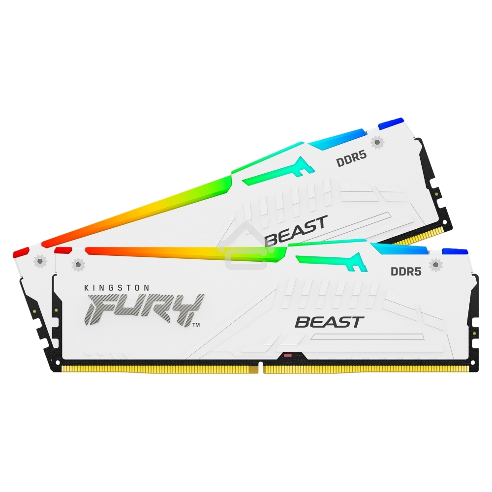 Оперативная память Kingston Fury Beast, DDR5, 32Gb (2x16Gb), 5600MHz, CL40, DIMM, с радиаторами, RGB, белый