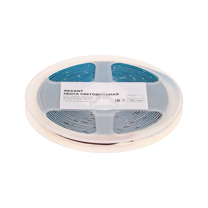 Лента светодиодная 24В, COB 10Вт/м, 384 LED/м, 6500K, 8мм, 5м, IP20 Rexant