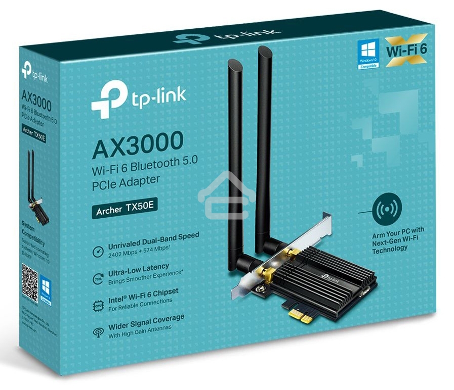 Адаптер 11AX 3000Mbps dual-band PCI-E adapter, 2402Mbps at 5G and 574Mbps at 2.4G, support Bluetooth 5.0, WPA2 encryption, two external Antennas.