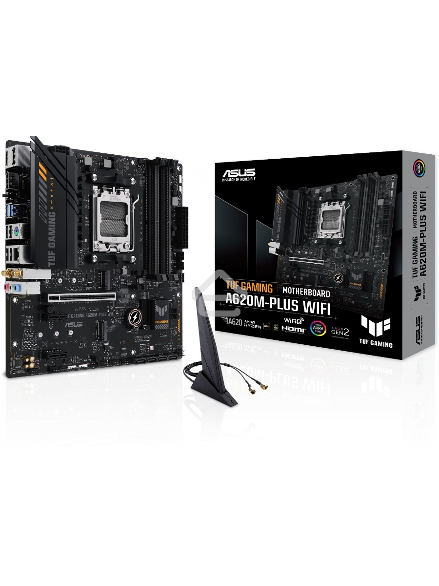 Материнская плата ASUS TUF GAMING A620M-PLUS WIFI, AM5, AMD A620, 4xDDR5, 4xSATA, 2xM.2, 1xPCIe 4.0 x16, 2xPCIe x1, 2xDP, 1xHDMI, 1x 2.5Gb LAN, 4xUSB-A 2.0, 2xUSB-A 3.2 Gen 1, 3x3.5 мм, 7.1, mATX