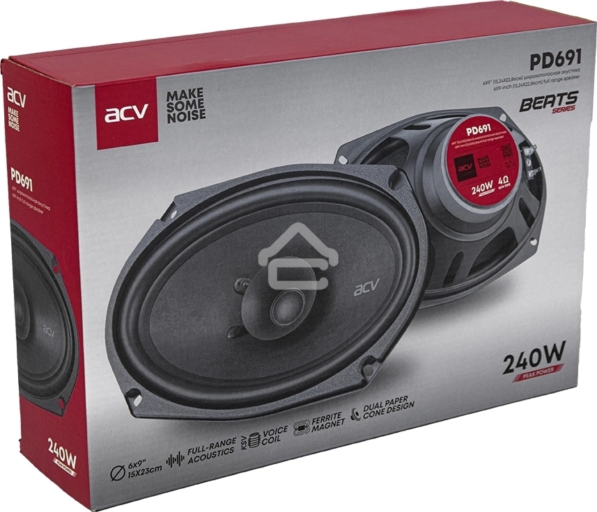 Колонки автомобильные ACV PD-691 BEATS (без решетки) 240Вт 91дБ 4Ом 16x23см (6x9дюйм) (ком.:2кол.) коаксиальные однополосные