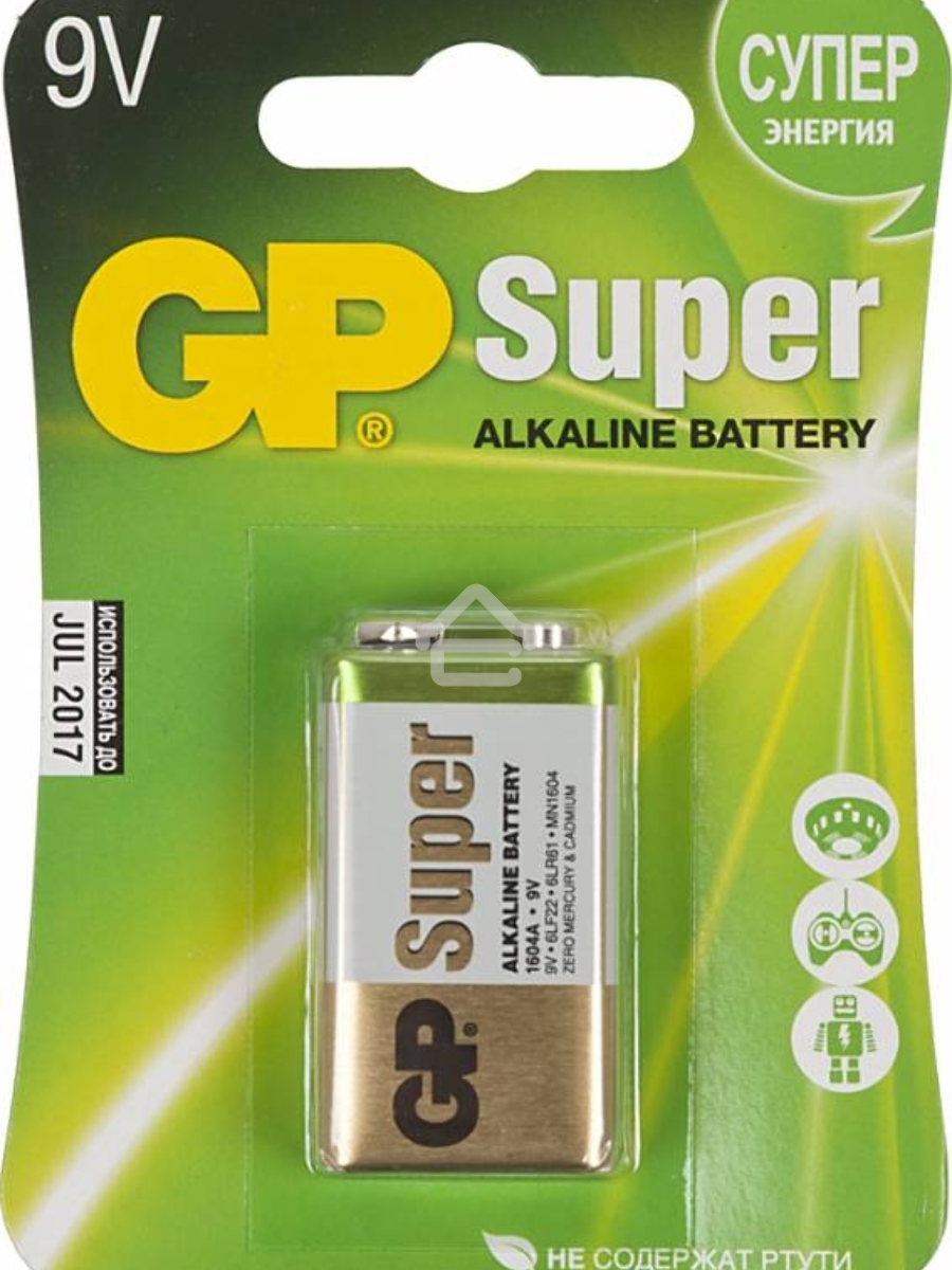 Алкалиновая батарейка GP Super Alkaline G-Tech 9V Крона - 1 шт. на блистере (1 шт.)