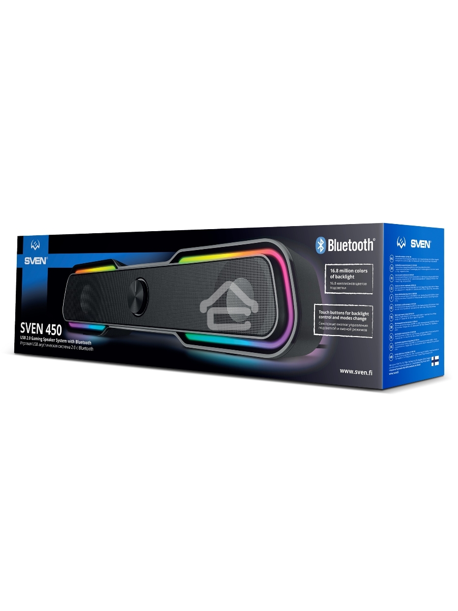 Колонки чёрные Sven 450 2.0 (2x5W, Bluetooth, RGB-подсветка)