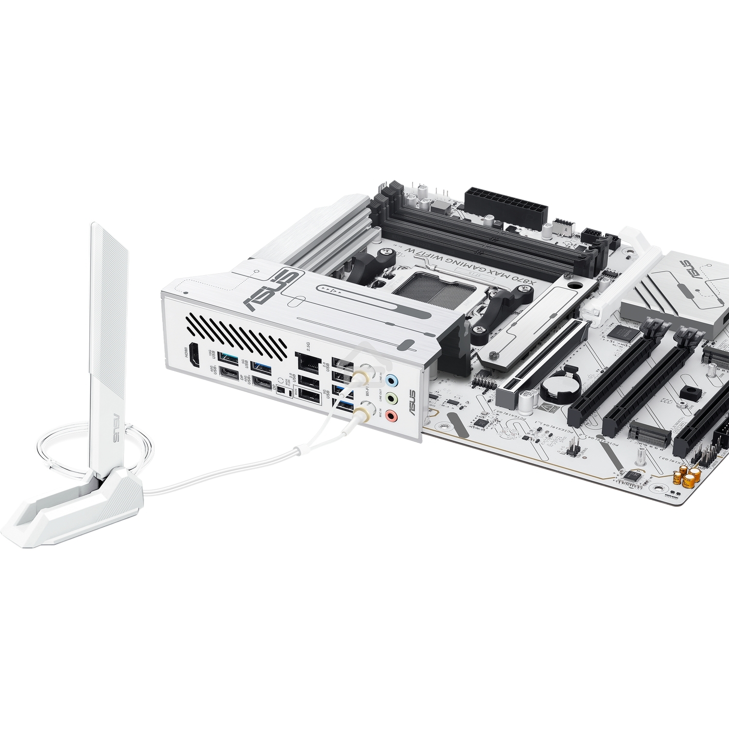 Материнская плата ASUS X870 MAX GAMING WIFI7 W, AM5, AMD X870, 4xDDR5, 4xSATA, 3xM.2, 1xPCIe 5.0 x16, 2xPCIe 4.0 x16, 1xPCIe 3.0 x16, 1xHDMI, 2xUSB Type-C (Display), 1x2.5Gb LAN, Wi-Fi 7, Bluetooth 5.4, 2xUSB-C 40Gbps, 1xUSB-A 10Gbps, 3xUSB-A 5Gbps, 4xUSB
