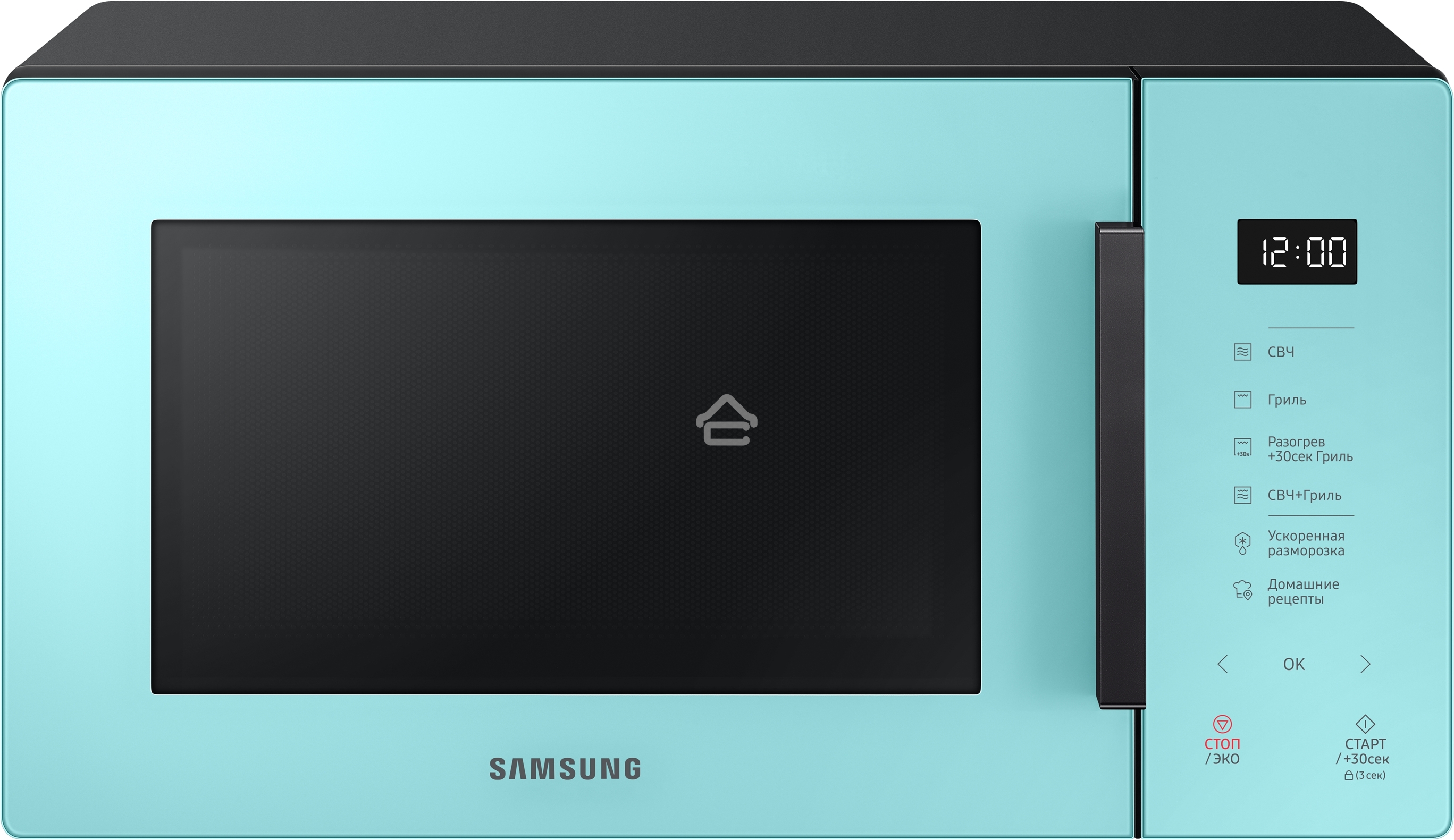 Микроволновая печь Samsung MG23T5018AN/BW голубой, 23 л, 800 Вт, переключатели - сенсор