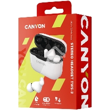 Наушники Canyon TWS-3 Bluetooth headset, with microphone, BT V5.0, Bluetrum AB5376A2, battery EarBud 40mAh*2+Charging Case 300mAh, cable length 0.3m, 62*22*46mm, 0.046kg, White
