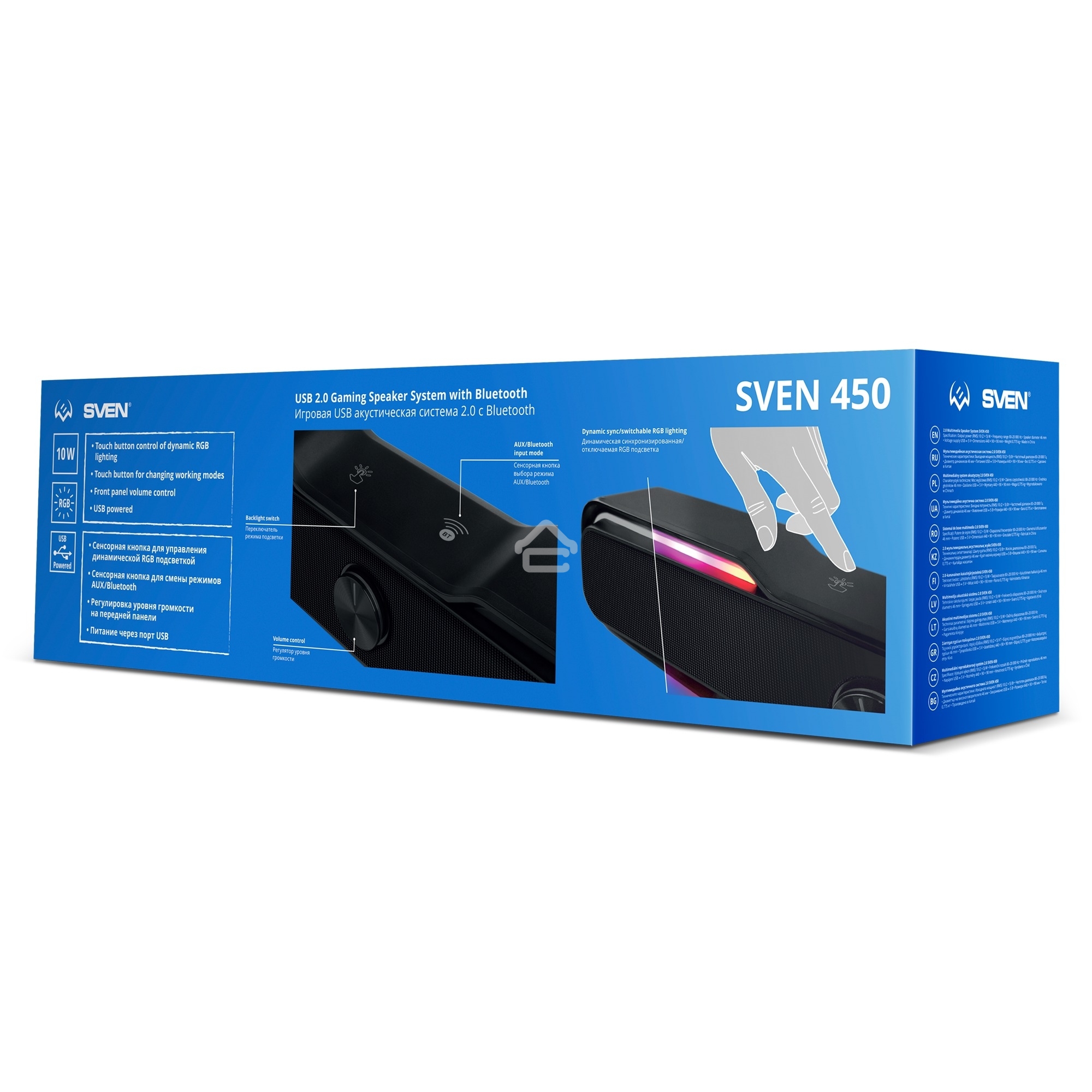 Акустическая система Sven 450 2.0 (2x5W, Bluetooth, RGb-подсветка) черная