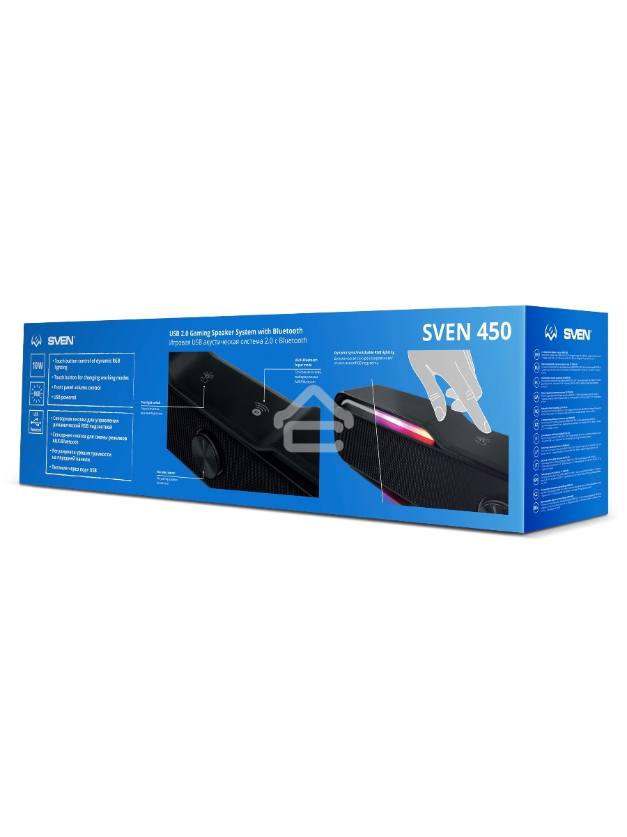 Колонки чёрные Sven 450 2.0 (2x5W, Bluetooth, RGB-подсветка)