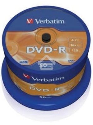 Диск DVD-R Verbatim 4.7Gb 16x Cake Box (50шт) (43548)