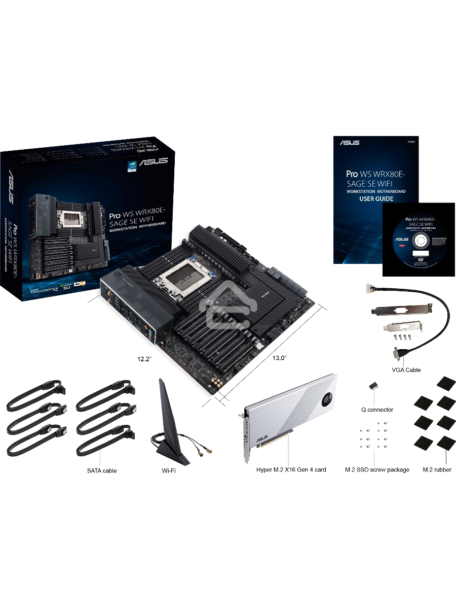 Материнская плата ASUS Pro WS WRX80E-SAGE SE WIFI, sWRX8, AMD WRX80, 8xDDR4, 8xSATA, 3xM.2, 7xPCI-E 4.0 x16, 2x 10Gb LAN, 8xUSB-A 3.2 Gen 2, 5x3.5 мм, 7.1, E-ATX