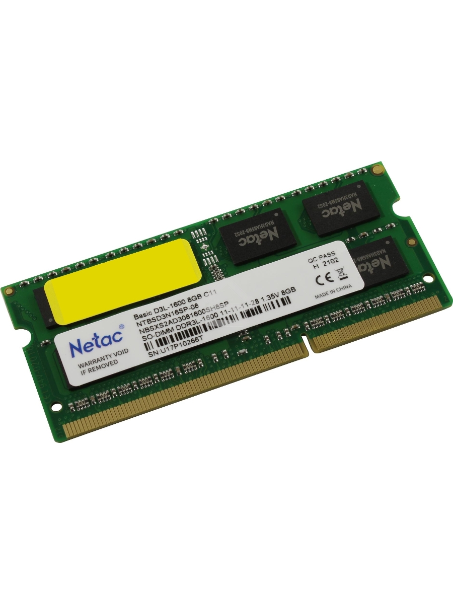 Оперативная память NETAC Basic, DDR3L, 8GB (1x8GB), 1600MHz, CL11, SO-DIMM