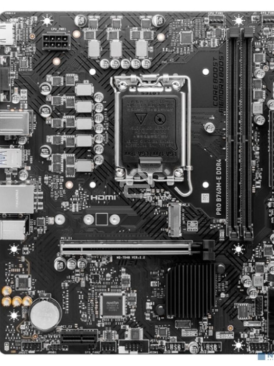 Материнская плата MSI PRO B760M-E, LGA 1700, Intel B760, 2xDDR5, 4xSATA, 1xM.2, 1xPCIe 4.0 x16, 1xPCIe 4.0 x1, 1xHDMI, 1xVGA, 1x1Gb LAN, 2xUSB-A 3.2 Gen 1, 4xUSB-A 2.0, 3x3.5 мм, 7.1, mATX