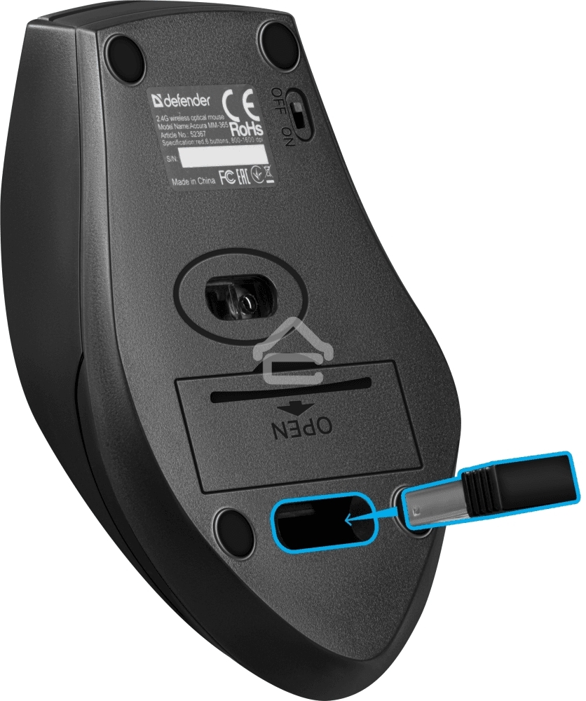 Мышь беспроводная Defender Accura MM-365 черный, 1600 dpi, радиоканал, USB, кнопки - 6
