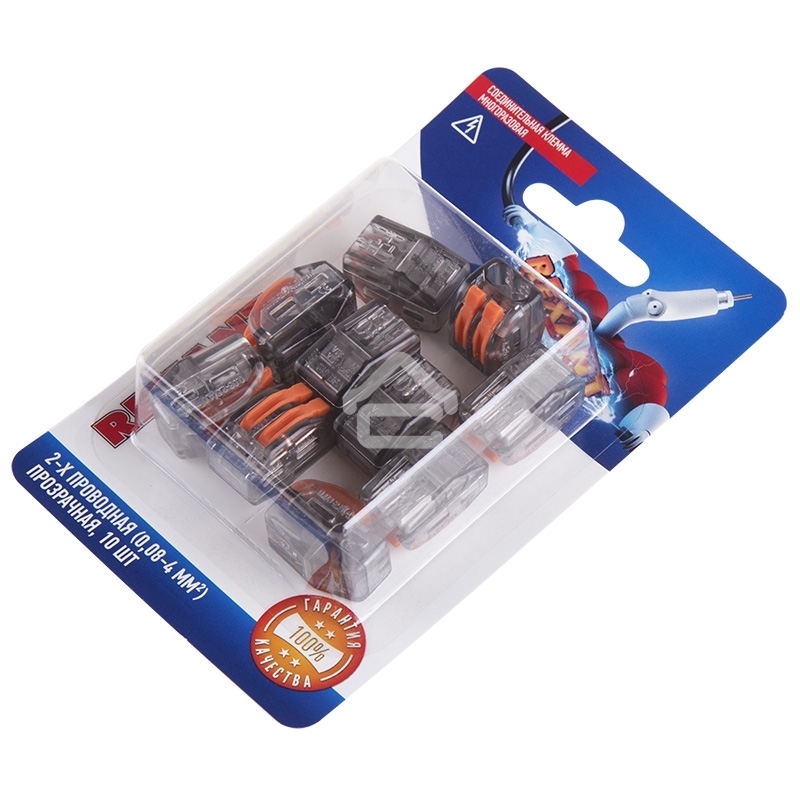 Соединительная клемма многоразовая, 2-х проводная, прозрачная (0,08-4 мм²), (10шт.) Rexant