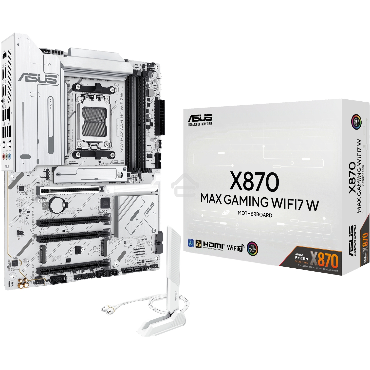 Материнская плата ASUS X870 MAX GAMING WIFI7 W, AM5, AMD X870, 4xDDR5, 4xSATA, 3xM.2, 1xPCIe 5.0 x16, 2xPCIe 4.0 x16, 1xPCIe 3.0 x16, 1xHDMI, 2xUSB Type-C (Display), 1x2.5Gb LAN, Wi-Fi 7, Bluetooth 5.4, 2xUSB-C 40Gbps, 1xUSB-A 10Gbps, 3xUSB-A 5Gbps, 4xUSB
