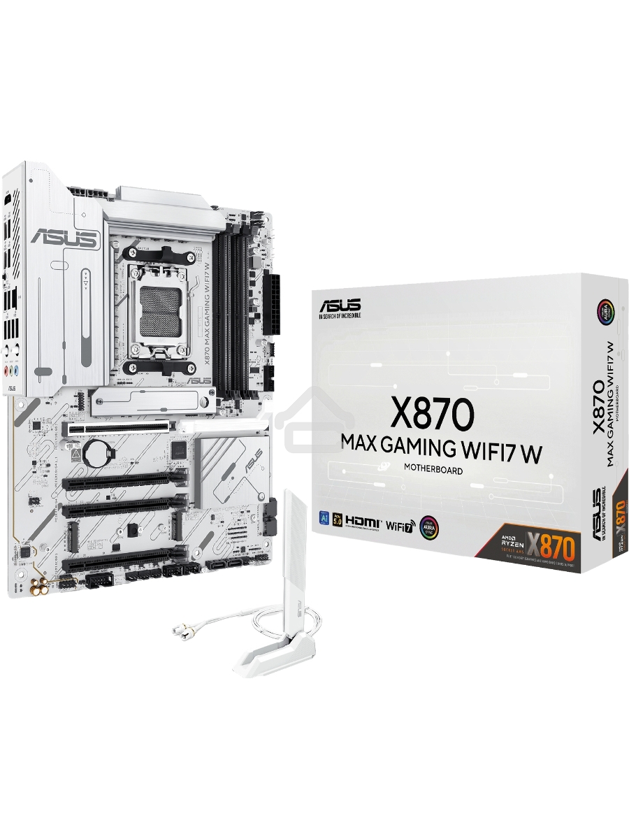 Материнская плата ASUS X870 MAX GAMING WIFI7 W, AM5, AMD X870, 4xDDR5, 4xSATA, 3xM.2, 1xPCIe 5.0 x16, 2xPCIe 4.0 x16, 1xPCIe 3.0 x16, 1xHDMI, 2xUSB Type-C (Display), 1x2.5Gb LAN, Wi-Fi 7, Bluetooth 5.4, 2xUSB-C 40Gbps, 1xUSB-A 10Gbps, 3xUSB-A 5Gbps, 4xUSB