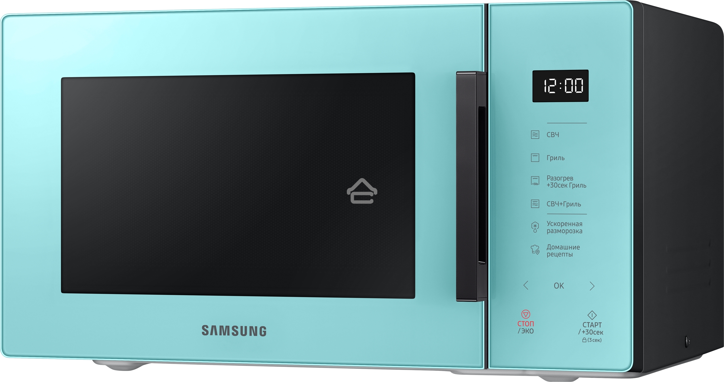 Микроволновая печь Samsung MG23T5018AN/BW голубой, 23 л, 800 Вт, переключатели - сенсор