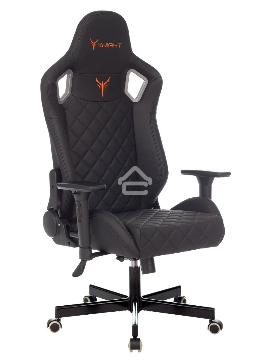 Кресло игровое Knight OUTRIDER черный, ромбик, эко.кожа, с подголов. крестовина металл