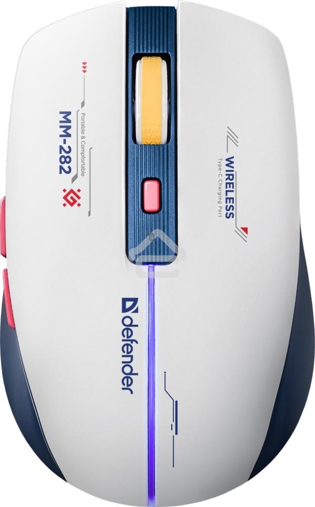 Мышь беспроводная Defender Dila MM-282 белый/синий, 1800 dpi, радиоканал, USB, кнопки - 6