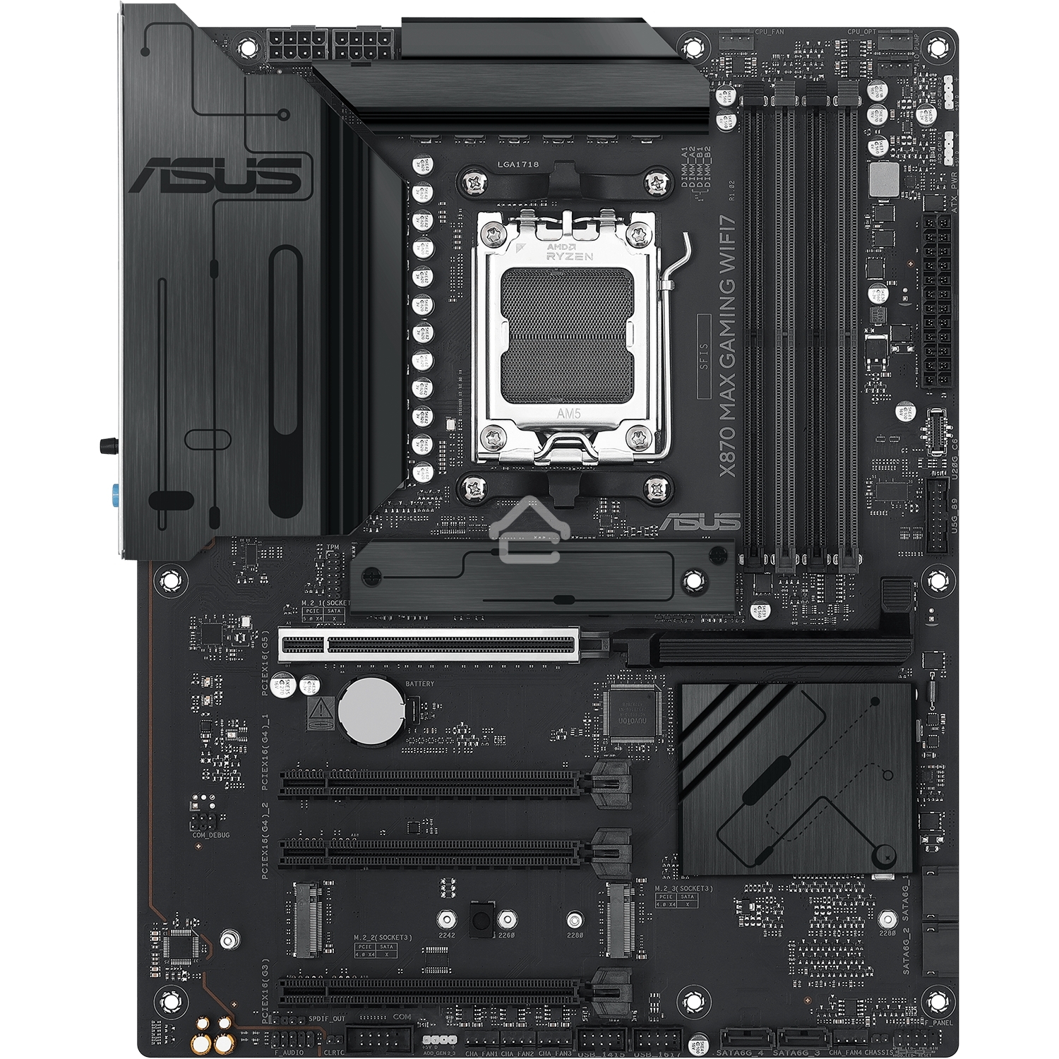 Материнская плата ASUS X870 MAX GAMING WIFI7, AM5, AMD X870, 4xDDR5, 4xSATA, 3xM.2, 1xPCIe 5.0 x16, 2xPCIe 4.0 x16, 1xPCIe x1, 1xHDMI, 2xUSB-C 40Gbps (USB4), 1xUSB-A 10Gbps, 3xUSB-A 5Gbps, 4xUSB-A 2.0, 1x2.5Gb LAN, Wi-Fi 7, Bluetooth 5.4, 3x3.5 мм, 7.1, A