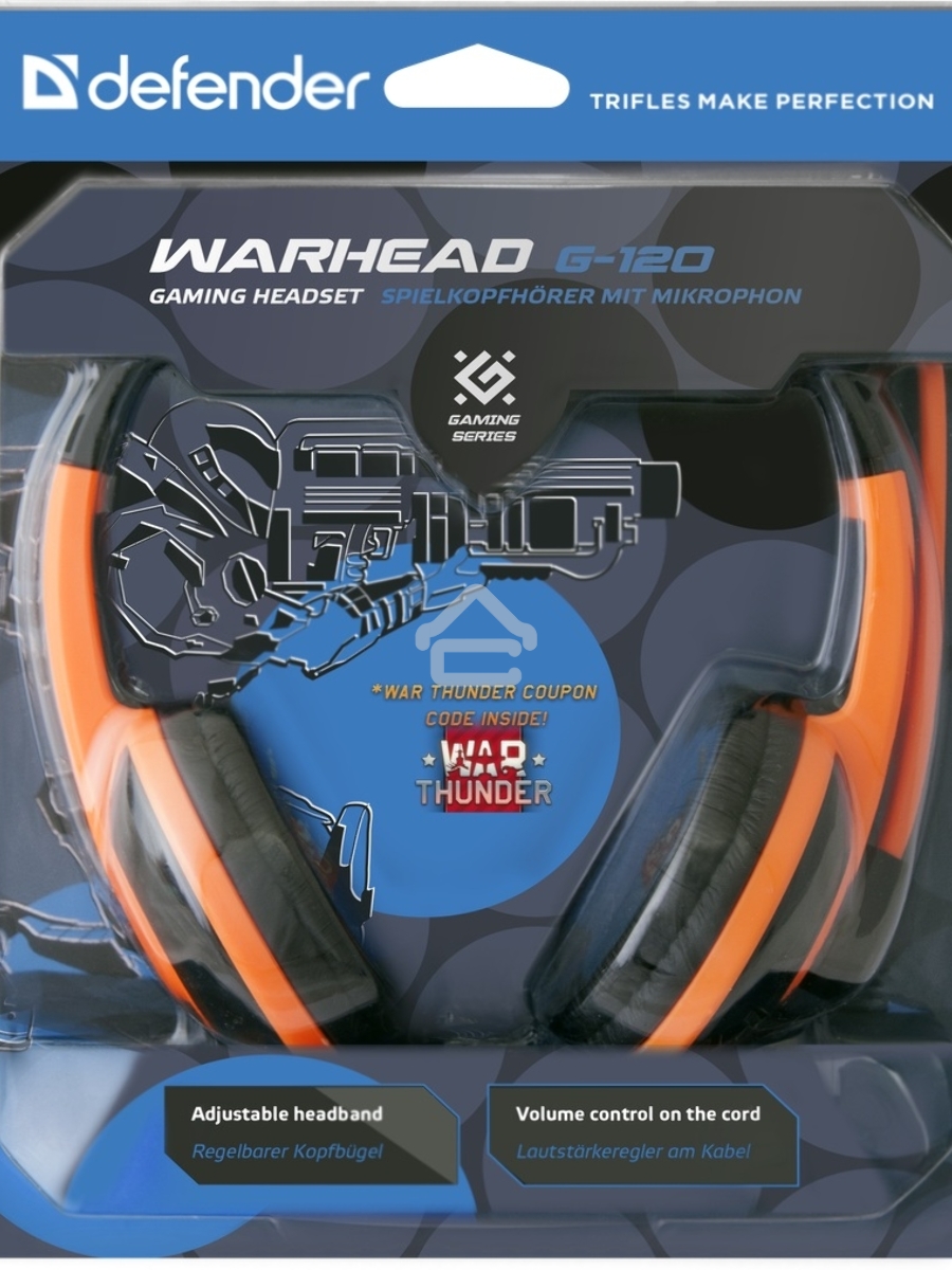Наушники Defender Warhead G-120 черный/оранжевый кабель 2 м