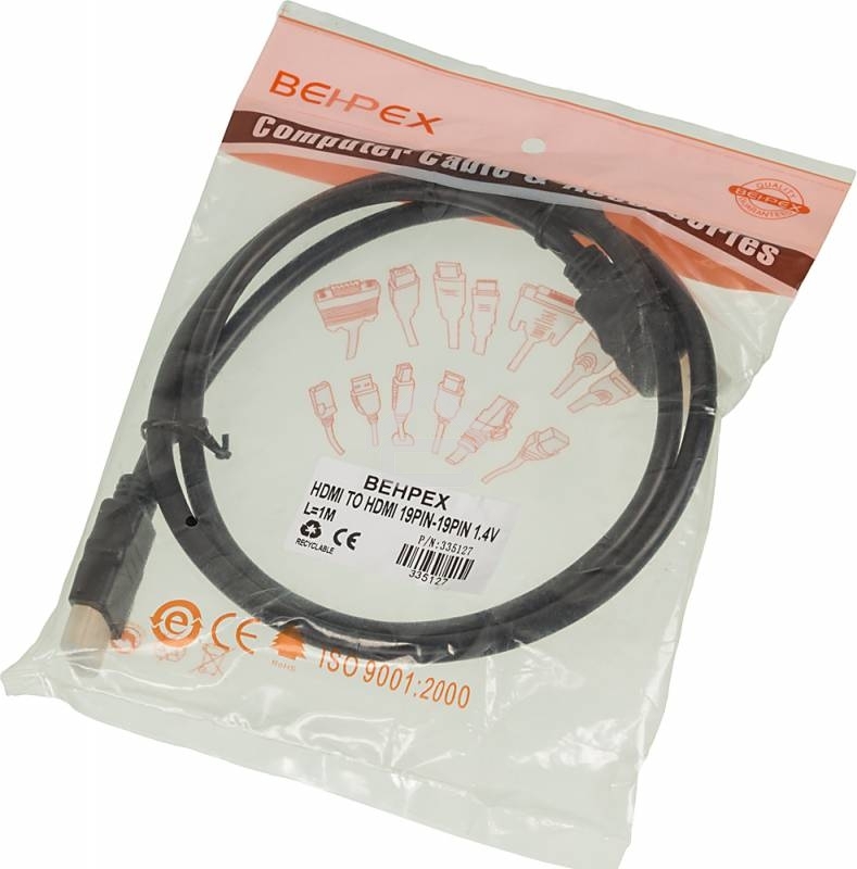 Кабель видео High Speed ver.1.4 HDMI (m)/HDMI (m) 1м. Позолоченные контакты черный