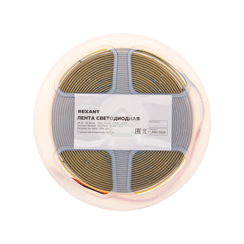Лента светодиодная 24В, COB 10Вт/м, 384 LED/м, 3000K, 8мм, 5м, IP20 Rexant