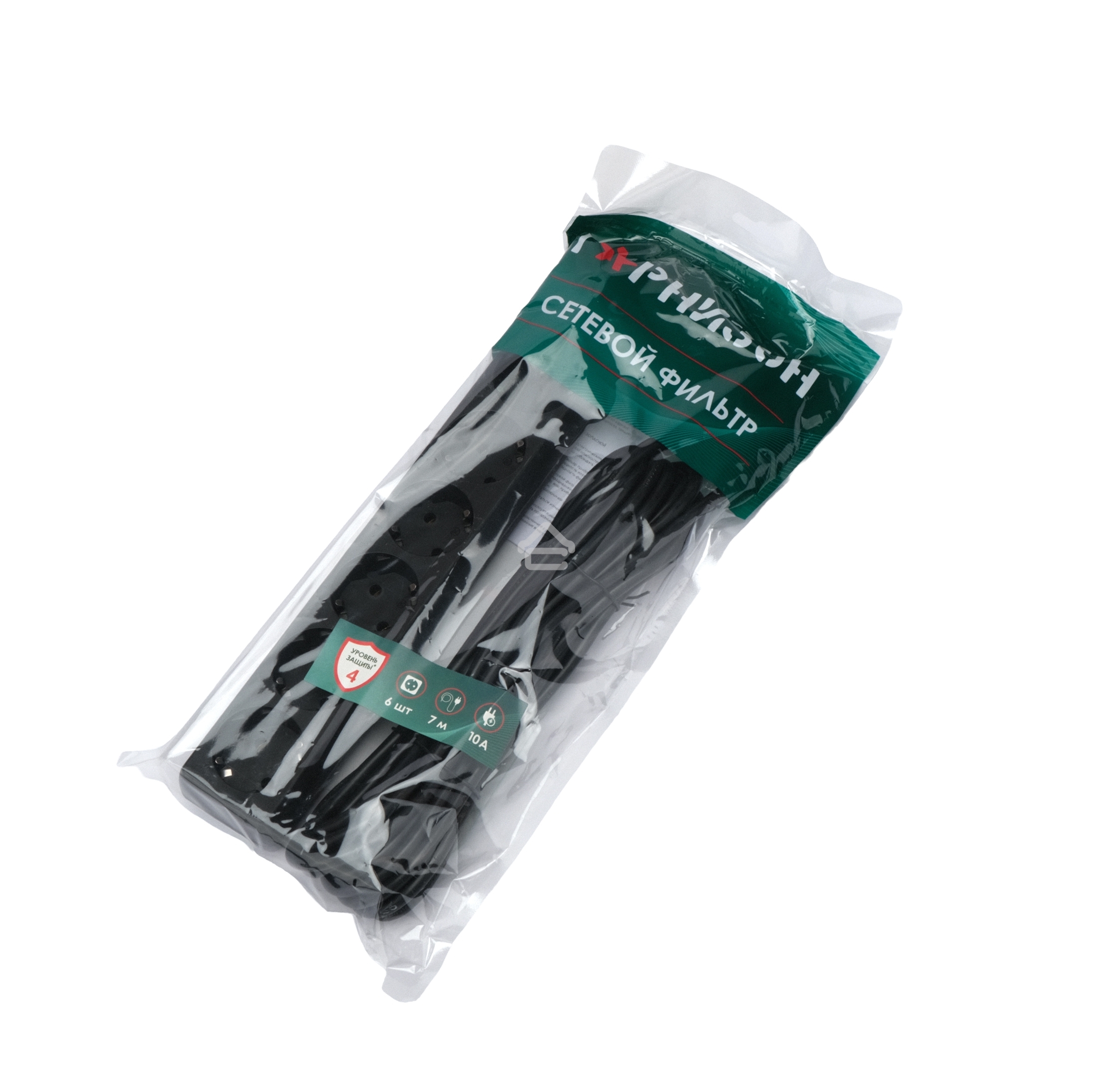 Сетевой фильтр Гарнизон 6 р, 10А, 7 м, ур.защиты 4, черный, пакет