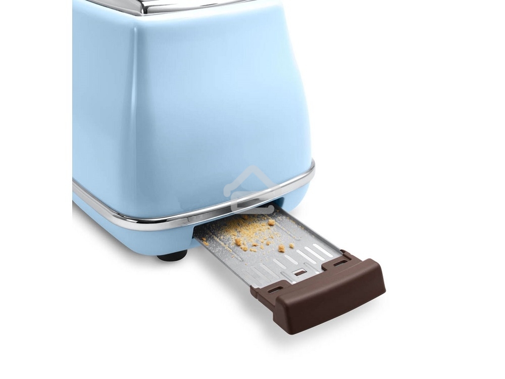 Тостер DeLonghi CTOV 2103.AZ, 900 Вт, на 2 тоста, разморозка, обжаривание, решетка для подогрева, поддон, голубой
