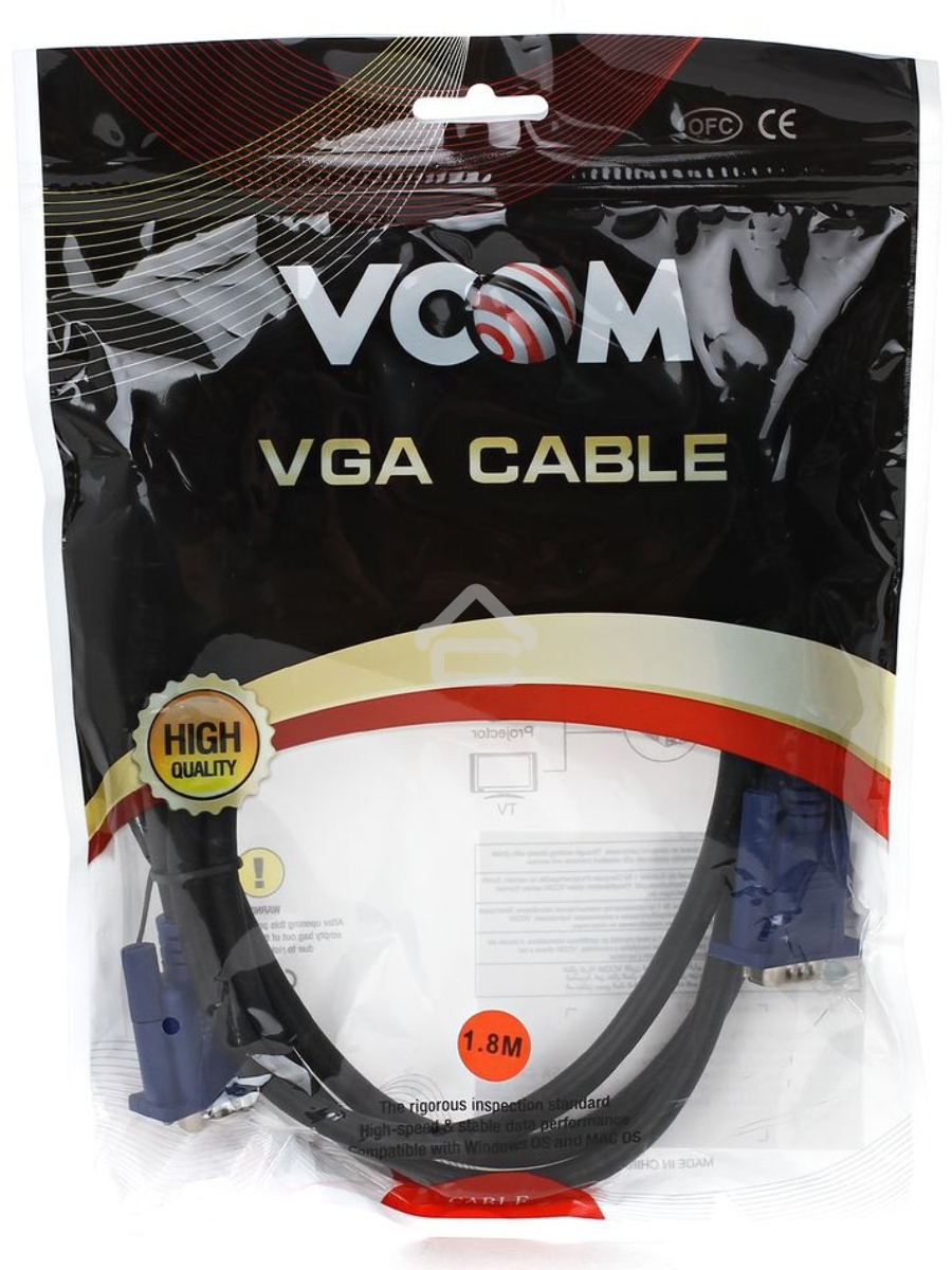 Кабель VCOM VVG6448-1.8M(O) Кабель монитор-SVGA card (15M-15M) 1,8м 2 фильтра