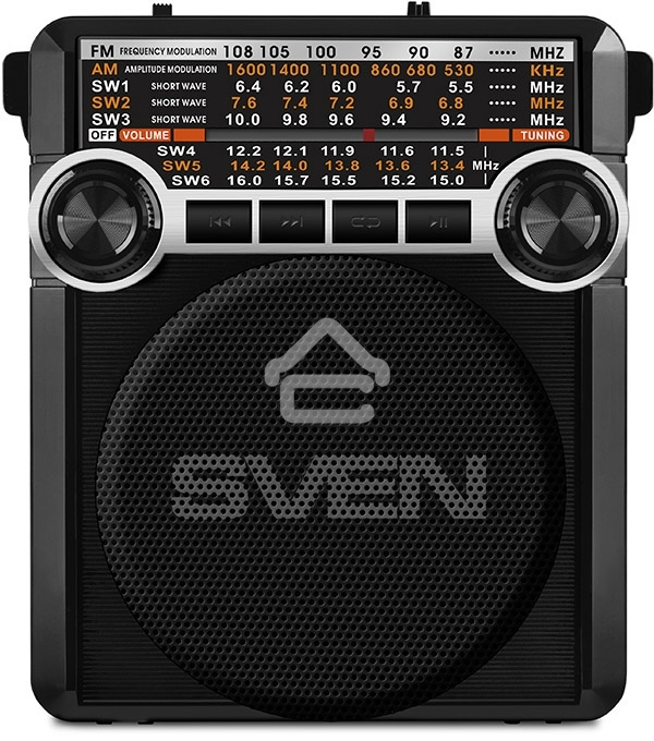 Радиоприемник АС SVEN SRP-355, черный (3 Вт, FM/AM/SW, USB, SD/microSD, фонарь, встроенный аккумулятор) АС SVEN SRP-355, черный (3 Вт, FM/AM/SW, USB, SD/microSD, фонарь, встроенный аккумулятор)