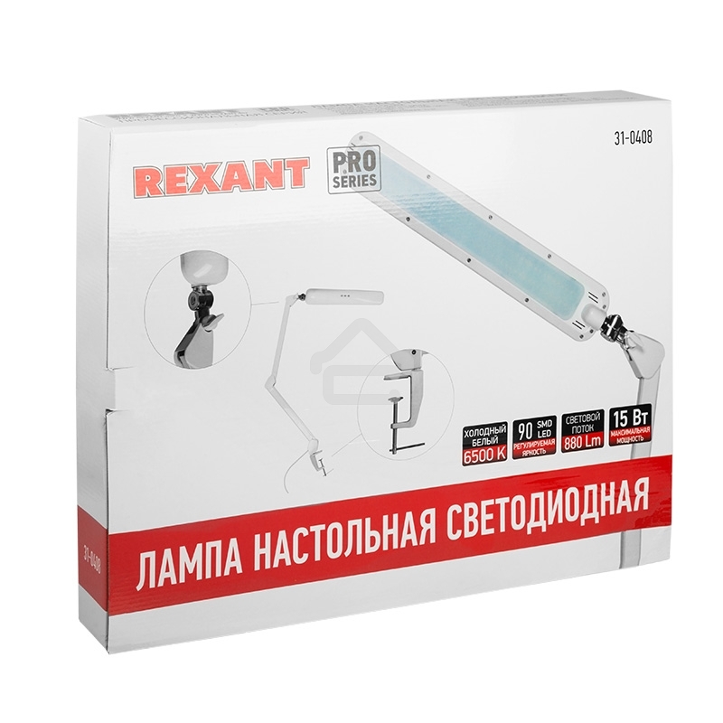 Лампа настольная бестеневая Rexant, струбцина, «ECO light t», 90 SMD LED, сенсорный диммер, белая