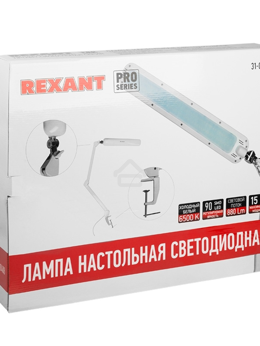 Лампа настольная бестеневая Rexant, струбцина, «ECO light t», 90 SMD LED, сенсорный диммер, белая