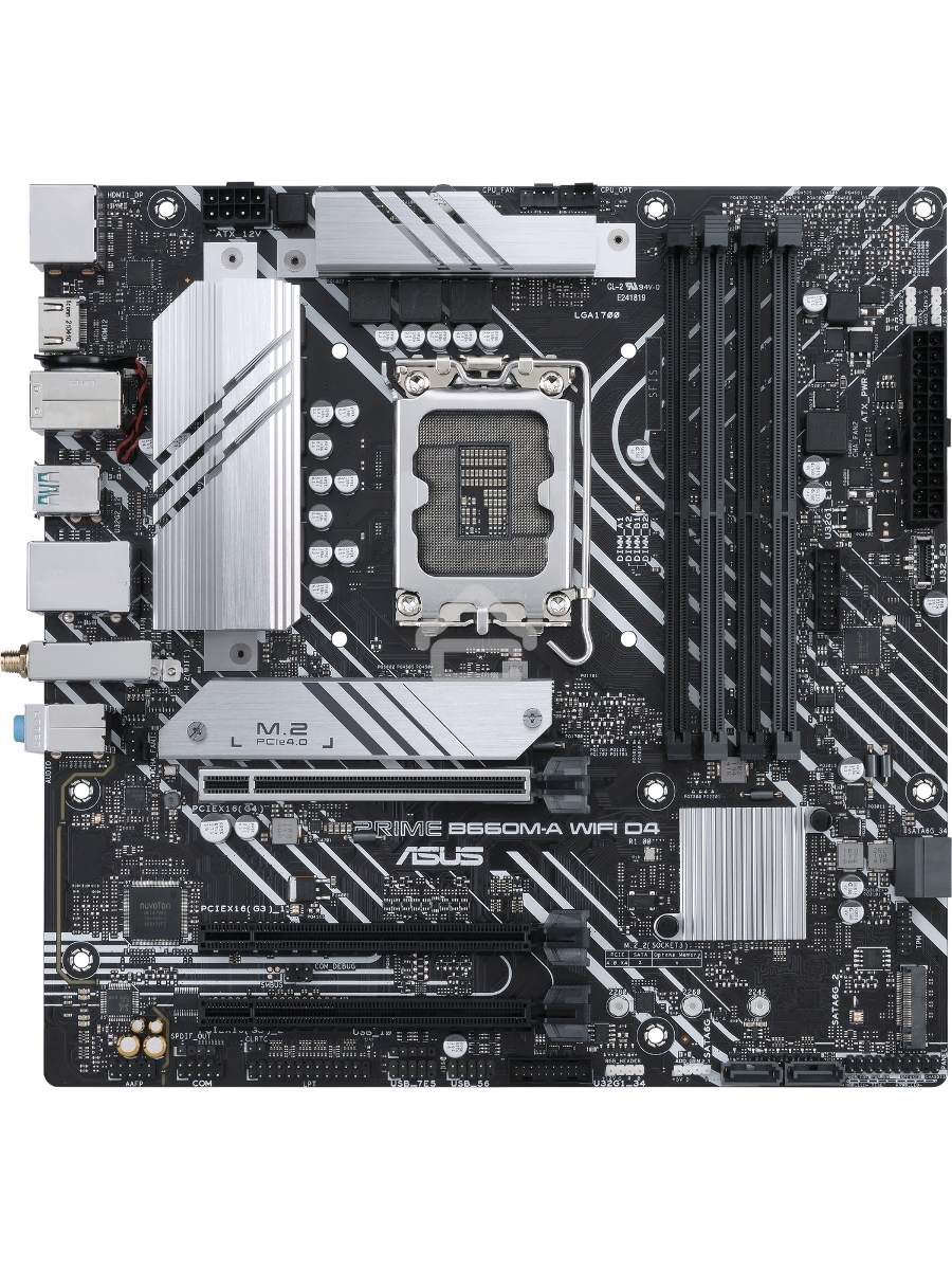 Материнская плата ASUS PRIME B660M-A WIFI D4, Socket LGA 1700, Intel B660, 4xDDR4, 4xSATA, 2xM.2, 1xPCIe 4.0 x16, 1xPCIe 3.0 x16, 1xDP, 2xHDMI, 1x 1Gb LAN, 2xUSB-A 3.2 Gen 2, 4xUSB-A 2.0, 3x3.5 мм, 7.1, mATX