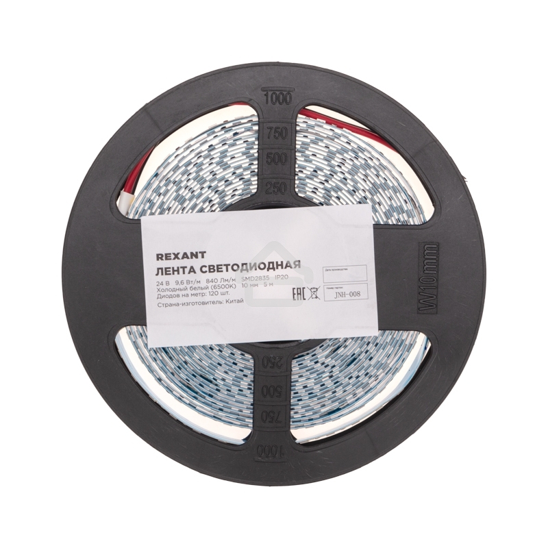 Лента светодиодная 24В, SMD2835, 9,6Вт/м, 120 LED/м, 6500K, 10мм, 5м,IP20 Rexant