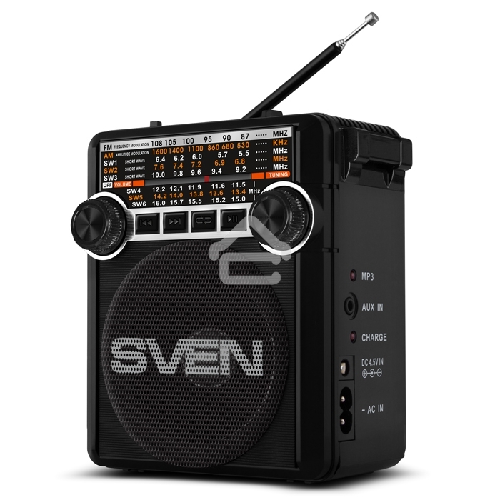 Радиоприемник АС SVEN SRP-355, черный (3 Вт, FM/AM/SW, USB, SD/microSD, фонарь, встроенный аккумулятор) АС SVEN SRP-355, черный (3 Вт, FM/AM/SW, USB, SD/microSD, фонарь, встроенный аккумулятор)