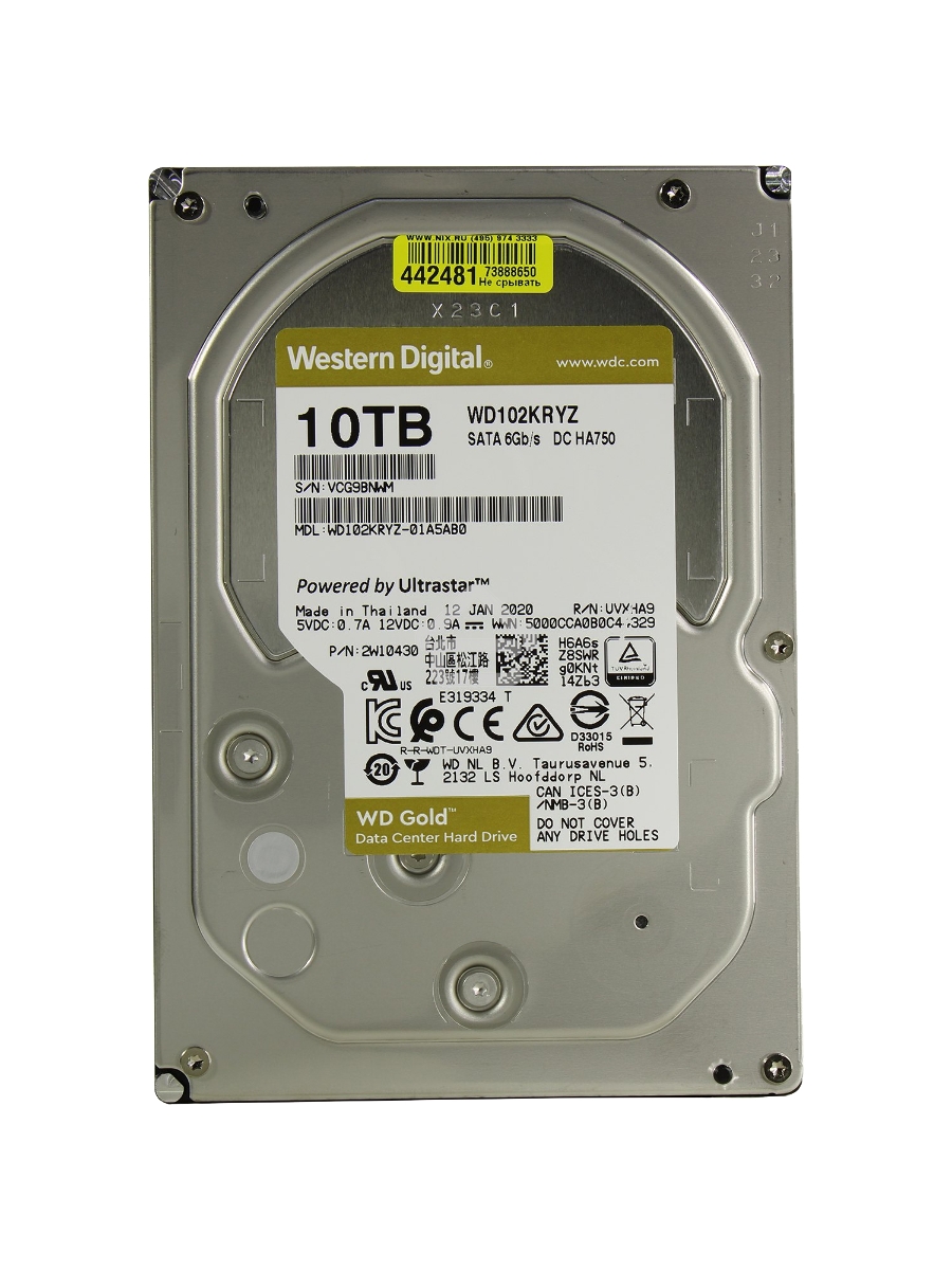 Жесткий диск Western Digital SATA 10TB 7200RPM 6GB/S 128MB GOLD WD102KRYZ