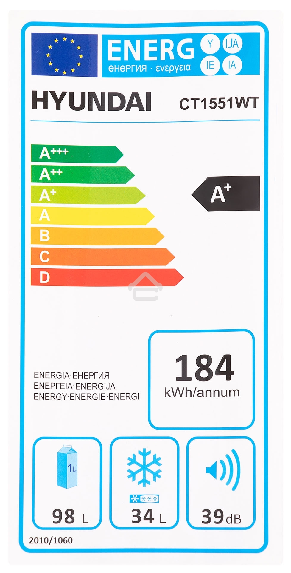 Холодильник Hyundai CT1551WT белый двухкамерный 98/33л морозилка сверху