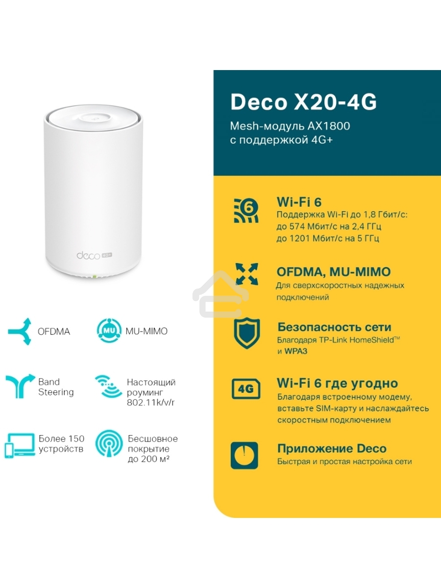 Домашняя Mesh Wi-Fi система с поддержкой 4G+ TP-Link Deco X20-4G(1-pack) AX1800
