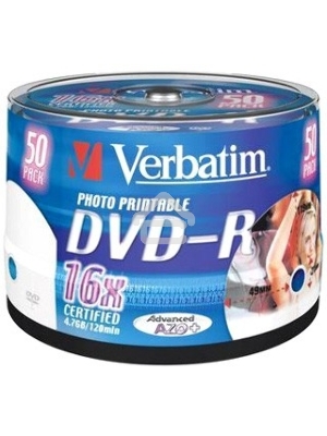 Диск DVD-R Verbatim 4.7Gb 16x Cake Box (50шт) Printable (43533)