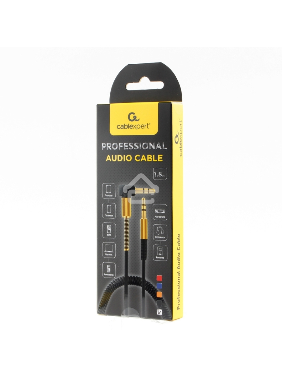 Кабель Cablexpert  аудио 90˚ спиральный CCAB-02-35MMLC-1.8MB. 3.5 Jack (M)/3.5 Jack (M), черный, 1.8м, блистер