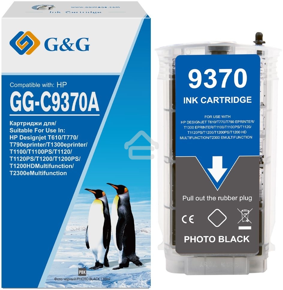 Картридж струйный G&G GG-C9370A фото черный (130 мл) для HP Designjet T610, T770, T790eprinter, T1300eprinter, T1100, T1100PS, T1120, T1120PS, T1200, T1200PS, T1200HDMultifunction, T2300eMultifunction