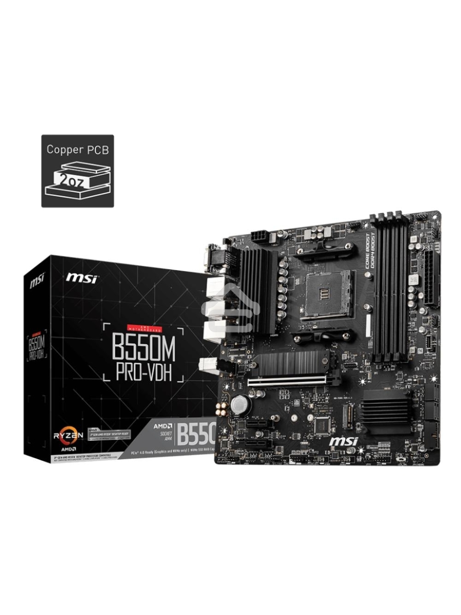 Материнская плата MSI B550M PRO-VDH, AM4, AMD B550, 4xDDR4, 4xSATA, 2xM.2, 1xPCI-E 4.0 x16, 2xPCI-E x1, 1xDP, 1xHDMI, 1xVGA, 1x 1Gb LAN, 2xUSB 2.0, 4xUSB 3.2 Gen 1, 3x3.5 мм, 7.1, Micro-ATX