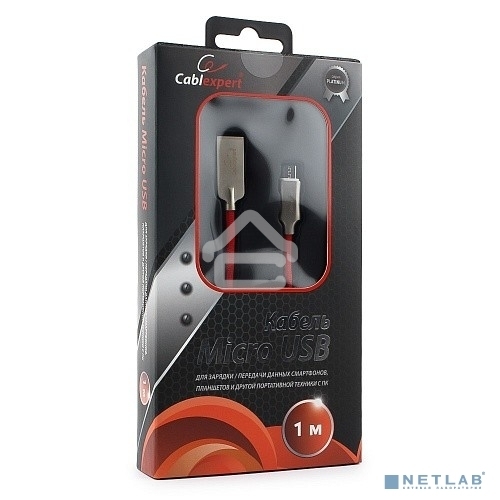 Кабель USB2.0 Cablexpert CC-P-mUSB02R-1M, AM/microB, серия Platinum, длина 1м, красный, блистер