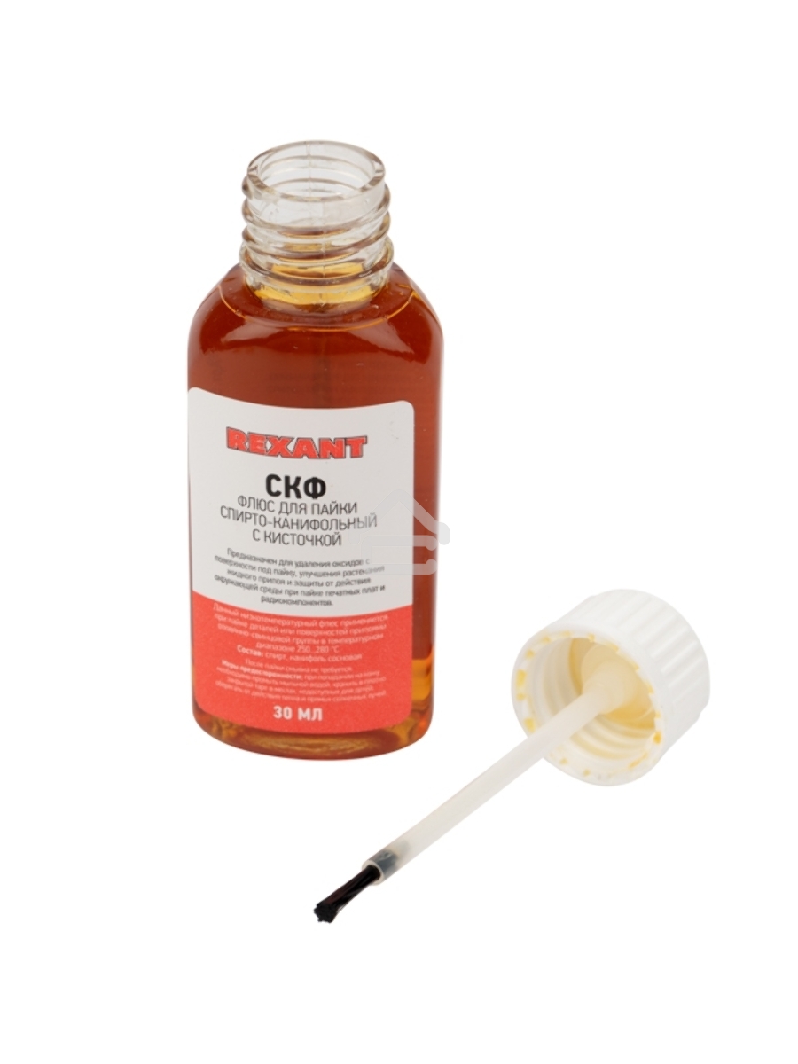 Флюс для пайки Rexant, СКФ (спирто-канифольный), 30 мл, с кисточкой, флакон, блистер