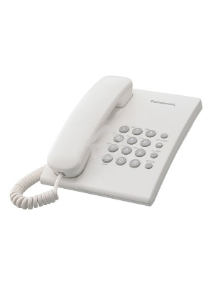 Телефон проводной Panasonic KX-TS2350RUW белый {повтор номера, регул-ка громкости, кр.на стену}