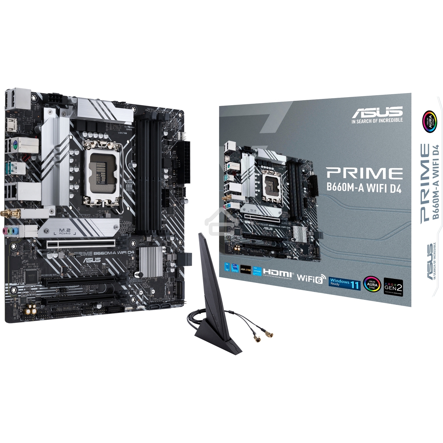 Материнская плата ASUS PRIME B660M-A WIFI D4, Socket LGA 1700, Intel B660, 4xDDR4, 4xSATA, 2xM.2, 1xPCIe 4.0 x16, 1xPCIe 3.0 x16, 1xDP, 2xHDMI, 1x 1Gb LAN, 2xUSB-A 3.2 Gen 2, 4xUSB-A 2.0, 3x3.5 мм, 7.1, mATX