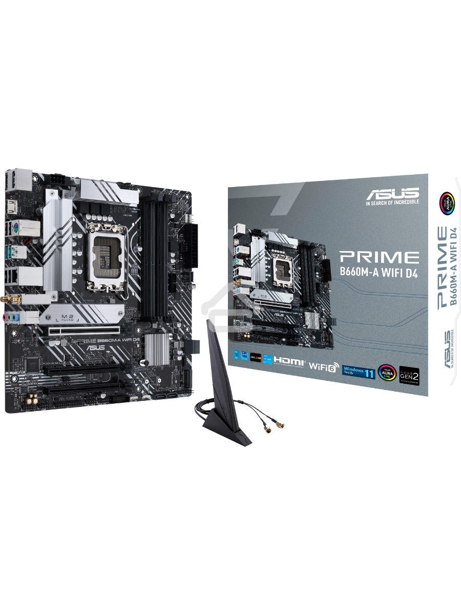 Материнская плата ASUS PRIME B660M-A WIFI D4, Socket LGA 1700, Intel B660, 4xDDR4, 4xSATA, 2xM.2, 1xPCIe 4.0 x16, 1xPCIe 3.0 x16, 1xDP, 2xHDMI, 1x 1Gb LAN, 2xUSB-A 3.2 Gen 2, 4xUSB-A 2.0, 3x3.5 мм, 7.1, mATX